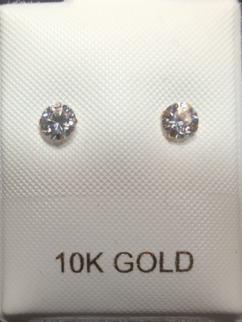 10K Gold White Clear Stone Stud Earrings